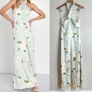 NWOT Charming Aspirations Light Green Floral Halter Maxi Dress